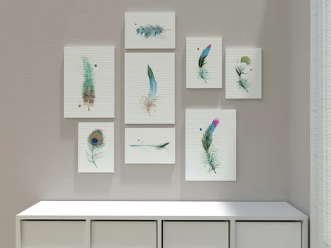 Image of a feather watercolor painting by Shayna Larsen, originals & prints available
