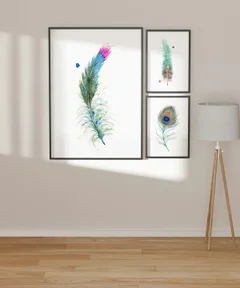 Image of a feather watercolor painting by Shayna Larsen, originals & prints available