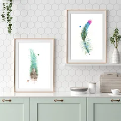Image of a feather watercolor painting by Shayna Larsen, originals & prints available