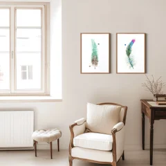 Image of a feather watercolor painting by Shayna Larsen, originals & prints available