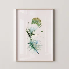 Image of a feather watercolor painting by Shayna Larsen, originals & prints available