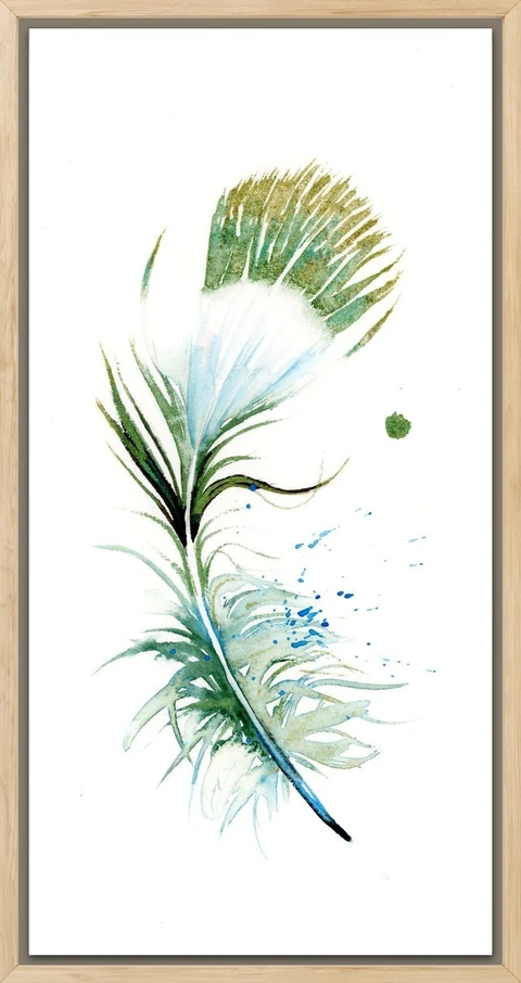 Image of a feather watercolor painting by Shayna Larsen, originals & prints available
