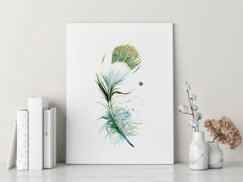Image of a feather watercolor painting by Shayna Larsen, originals & prints available