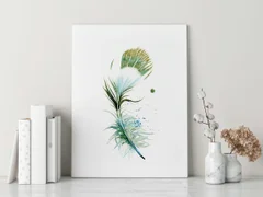 Image of a feather watercolor painting by Shayna Larsen, originals & prints available