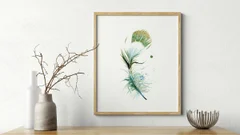 Image of a feather watercolor painting by Shayna Larsen, originals & prints available