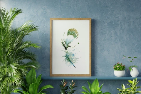 Image of a feather watercolor painting by Shayna Larsen, originals & prints available