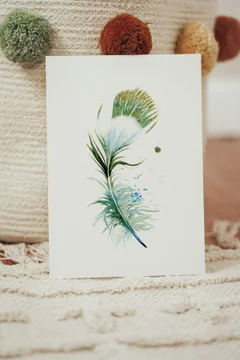 Image of a feather watercolor painting by Shayna Larsen, originals & prints available