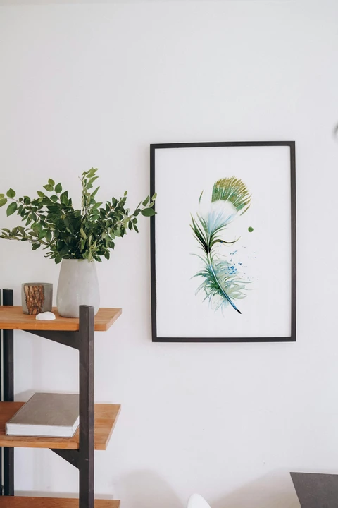 Image of a feather watercolor painting by Shayna Larsen, originals & prints available