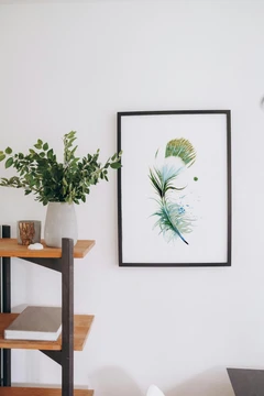Image of a feather watercolor painting by Shayna Larsen, originals & prints available