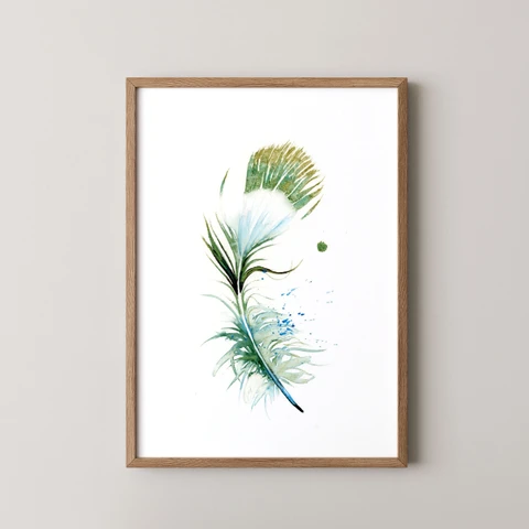 Image of a feather watercolor painting by Shayna Larsen, originals & prints available