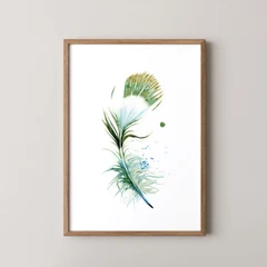 Image of a feather watercolor painting by Shayna Larsen, originals & prints available