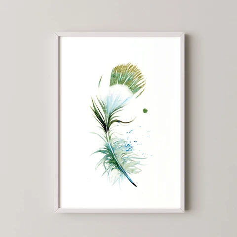 Image of a feather watercolor painting by Shayna Larsen, originals & prints available