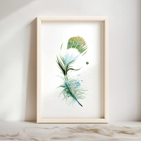 Image of a feather watercolor painting by Shayna Larsen, originals & prints available
