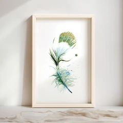 Image of a feather watercolor painting by Shayna Larsen, originals & prints available
