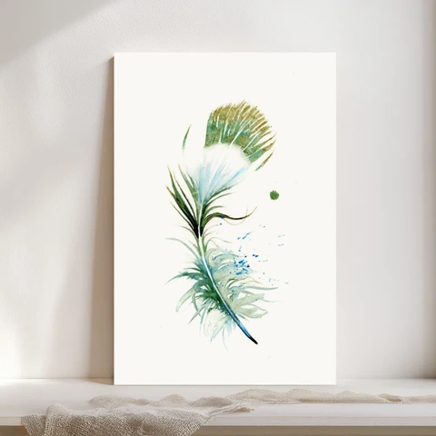 Image of a feather watercolor painting by Shayna Larsen, originals & prints available