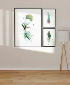 Image of a feather watercolor painting by Shayna Larsen, originals & prints available