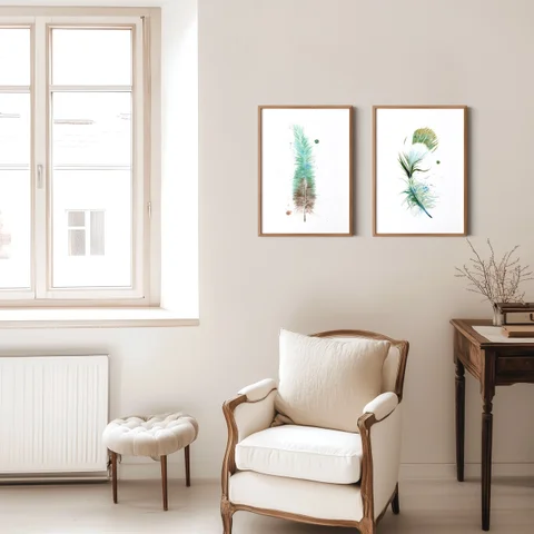 Image of a feather watercolor painting by Shayna Larsen, originals & prints available