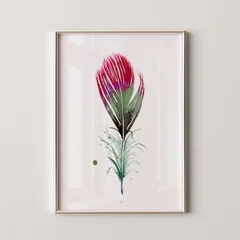 Image of a feather watercolor painting by Shayna Larsen, originals & prints available