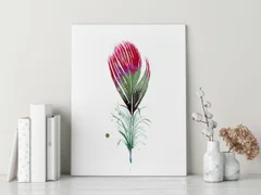 Image of a feather watercolor painting by Shayna Larsen, originals & prints available