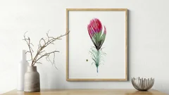 Image of a feather watercolor painting by Shayna Larsen, originals & prints available