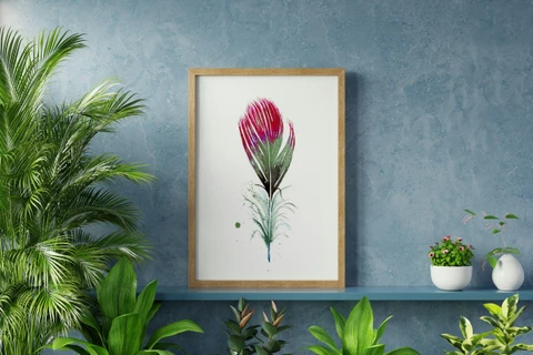 Image of a feather watercolor painting by Shayna Larsen, originals & prints available