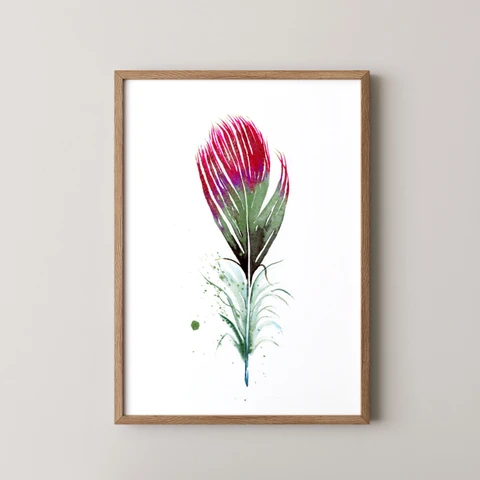 Image of a feather watercolor painting by Shayna Larsen, originals & prints available