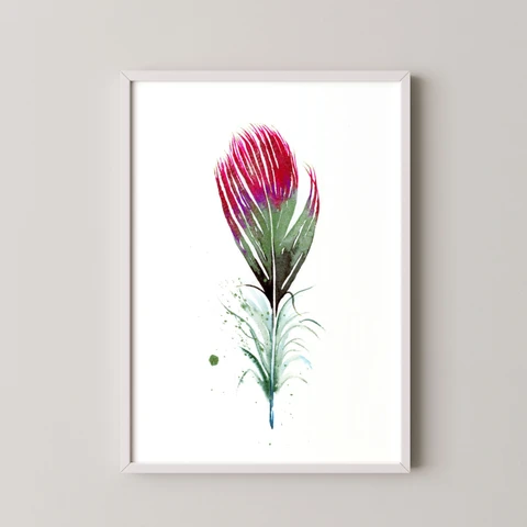 Image of a feather watercolor painting by Shayna Larsen, originals & prints available