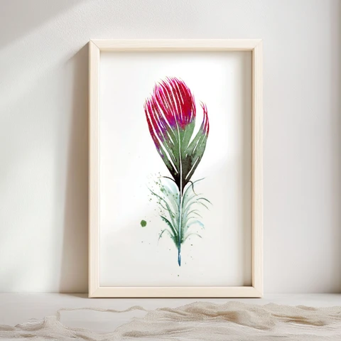 Image of a feather watercolor painting by Shayna Larsen, originals & prints available