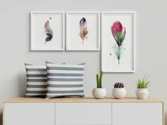 Image of a feather watercolor painting by Shayna Larsen, originals & prints available