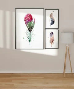 Image of a feather watercolor painting by Shayna Larsen, originals & prints available