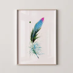 Image of a feather watercolor painting by Shayna Larsen, originals & prints available