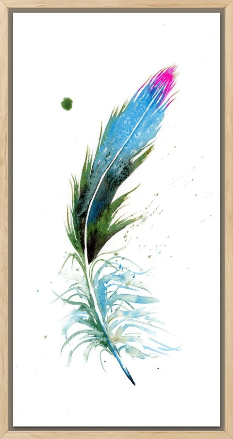Image of a feather watercolor painting by Shayna Larsen, originals & prints available