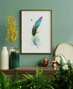 Image of a feather watercolor painting by Shayna Larsen, originals & prints available
