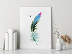 Image of a feather watercolor painting by Shayna Larsen, originals & prints available