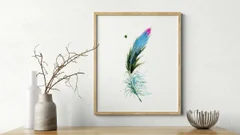 Image of a feather watercolor painting by Shayna Larsen, originals & prints available