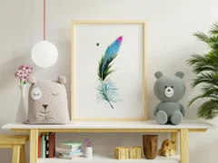 Image of a feather watercolor painting by Shayna Larsen, originals & prints available