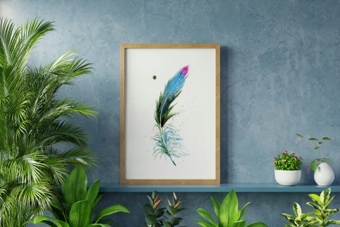 Image of a feather watercolor painting by Shayna Larsen, originals & prints available