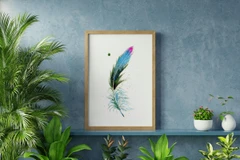 Image of a feather watercolor painting by Shayna Larsen, originals & prints available