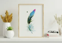 Image of a feather watercolor painting by Shayna Larsen, originals & prints available
