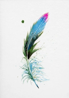 Image of a feather watercolor painting by Shayna Larsen, originals & prints available