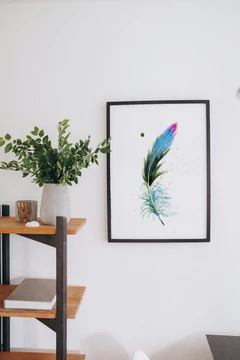 Image of a feather watercolor painting by Shayna Larsen, originals & prints available