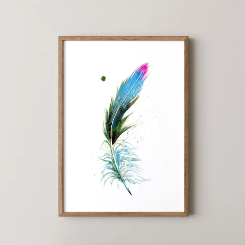 Image of a feather watercolor painting by Shayna Larsen, originals & prints available