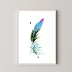 Image of a feather watercolor painting by Shayna Larsen, originals & prints available