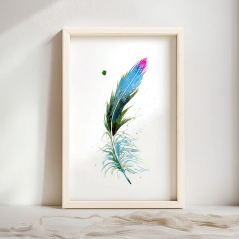 Image of a feather watercolor painting by Shayna Larsen, originals & prints available