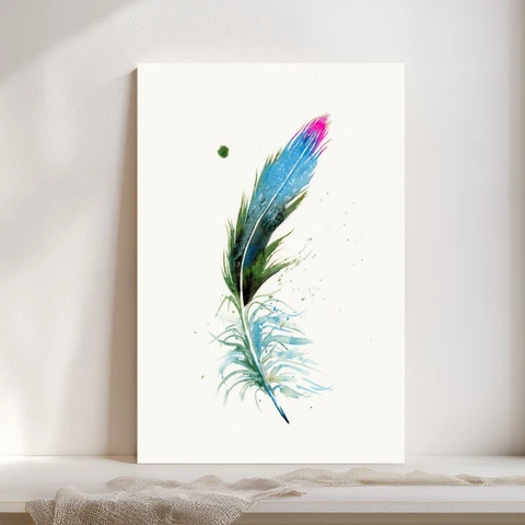 Image of a feather watercolor painting by Shayna Larsen, originals & prints available