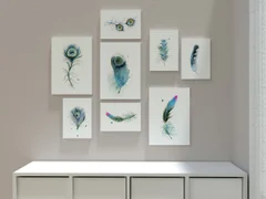 Image of a feather watercolor painting by Shayna Larsen, originals & prints available