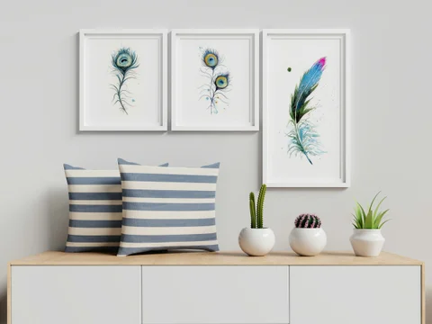 Image of a feather watercolor painting by Shayna Larsen, originals & prints available