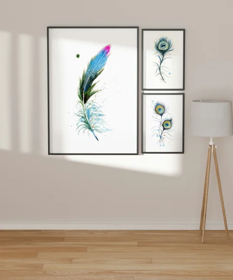 Image of a feather watercolor painting by Shayna Larsen, originals & prints available