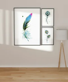 Image of a feather watercolor painting by Shayna Larsen, originals & prints available