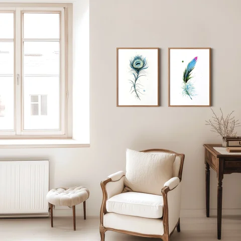 Image of a feather watercolor painting by Shayna Larsen, originals & prints available